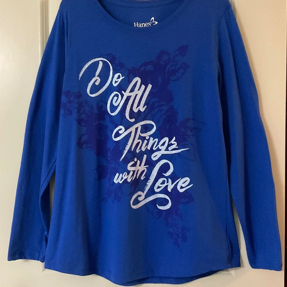 Hanes Women’s Dark Blue Long Sleeve Shirt Size XL - Picture 2 of 12